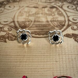 Brighton Black Crystal Stud Earrings – Silver